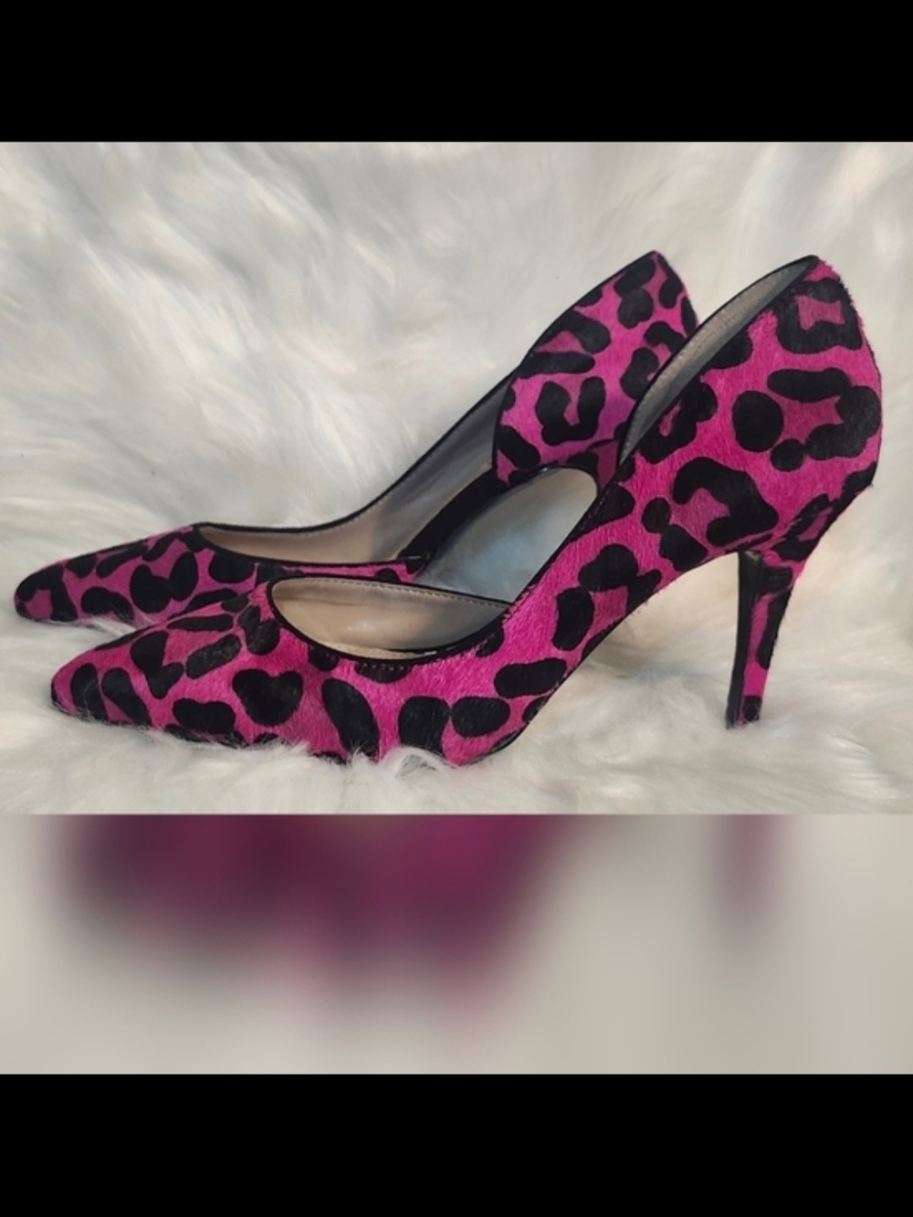 Betsey Johnson Fuchsiasia Pink  Leopard Calf Hair Pointed Pumps - Picture 2 of 4